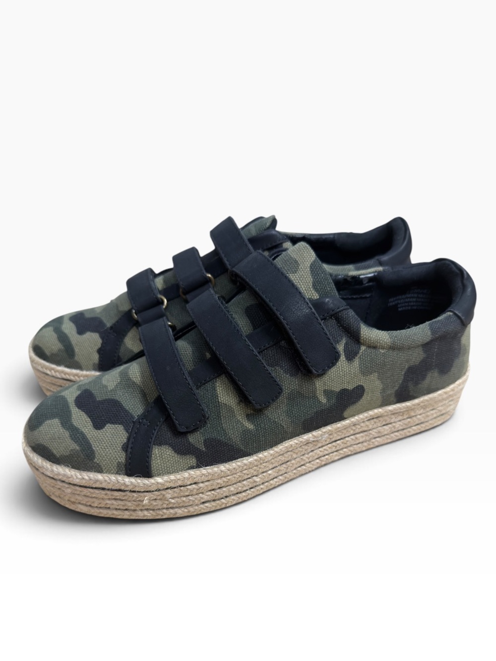 Mix No. 6 Camo Espadrille Platform Sneakers Size 10 Velcro Strap Casual Shoes